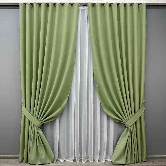 Комплект готових штор VR-Textil Блекаут двосторонній ASHEN NIGHT № 1841ш Оливковий 150х270 см 2 шт (33-0875) Київ