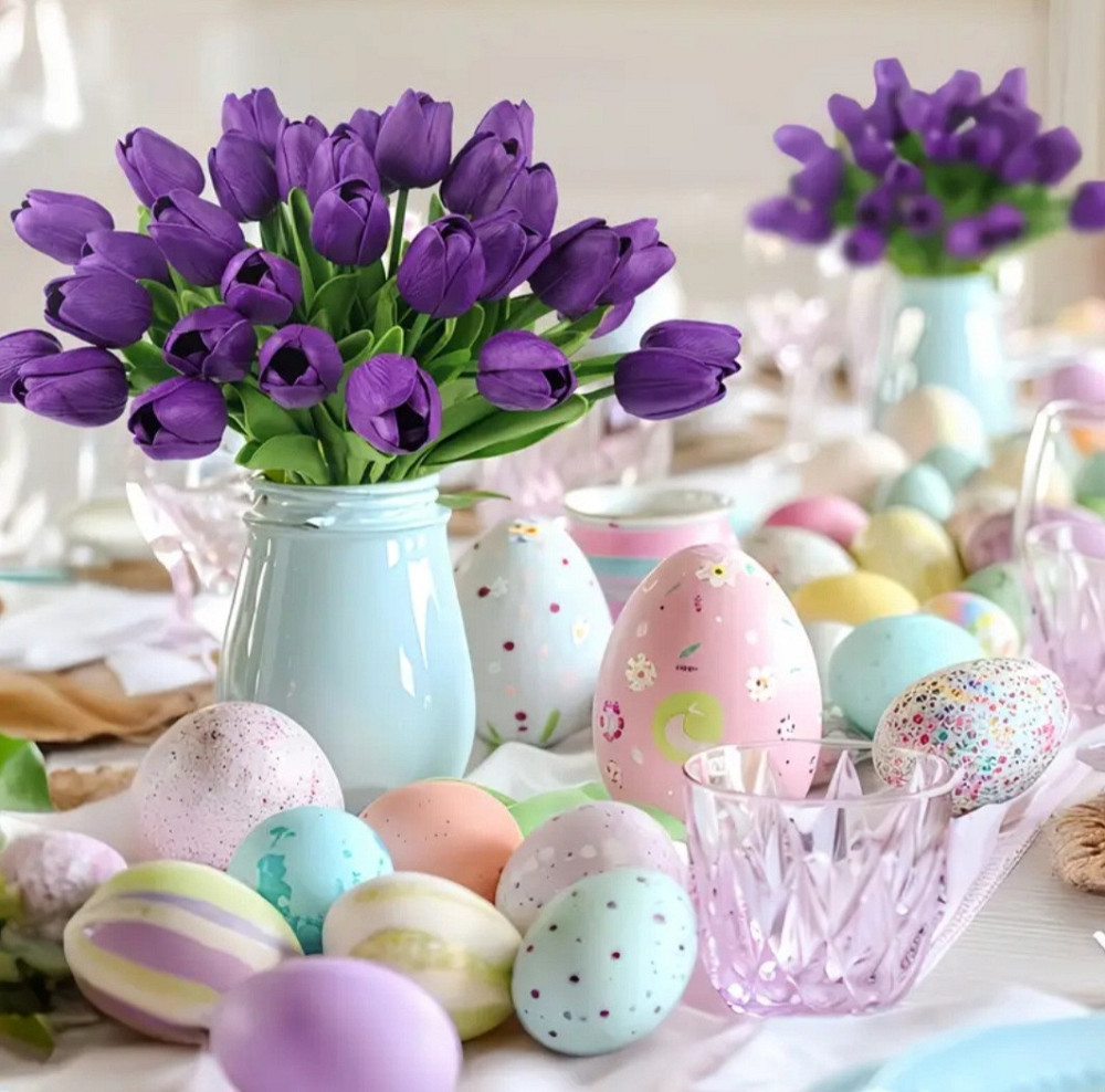 Искусственные тюльпаны из латекса 5 штук 35 см фиолетовый Киев - изображение 5