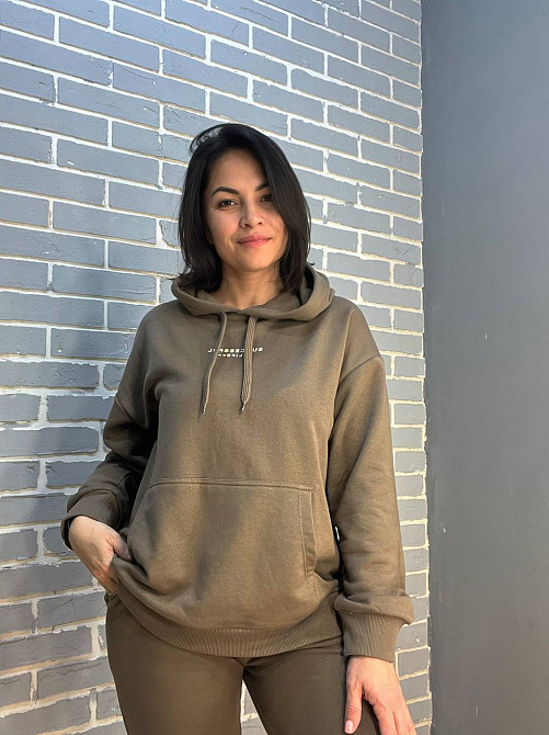 Костюм женский Joggy 8084-8081 худи надпись капюшон и брюки с разрезом шоколад, шоколад, S Киев - изображение 14