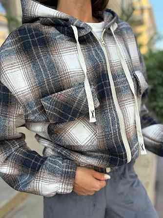 Жіноча кофта в клітинку на блискавці з капюшоном котон Коричневий, 42/44 Одеса