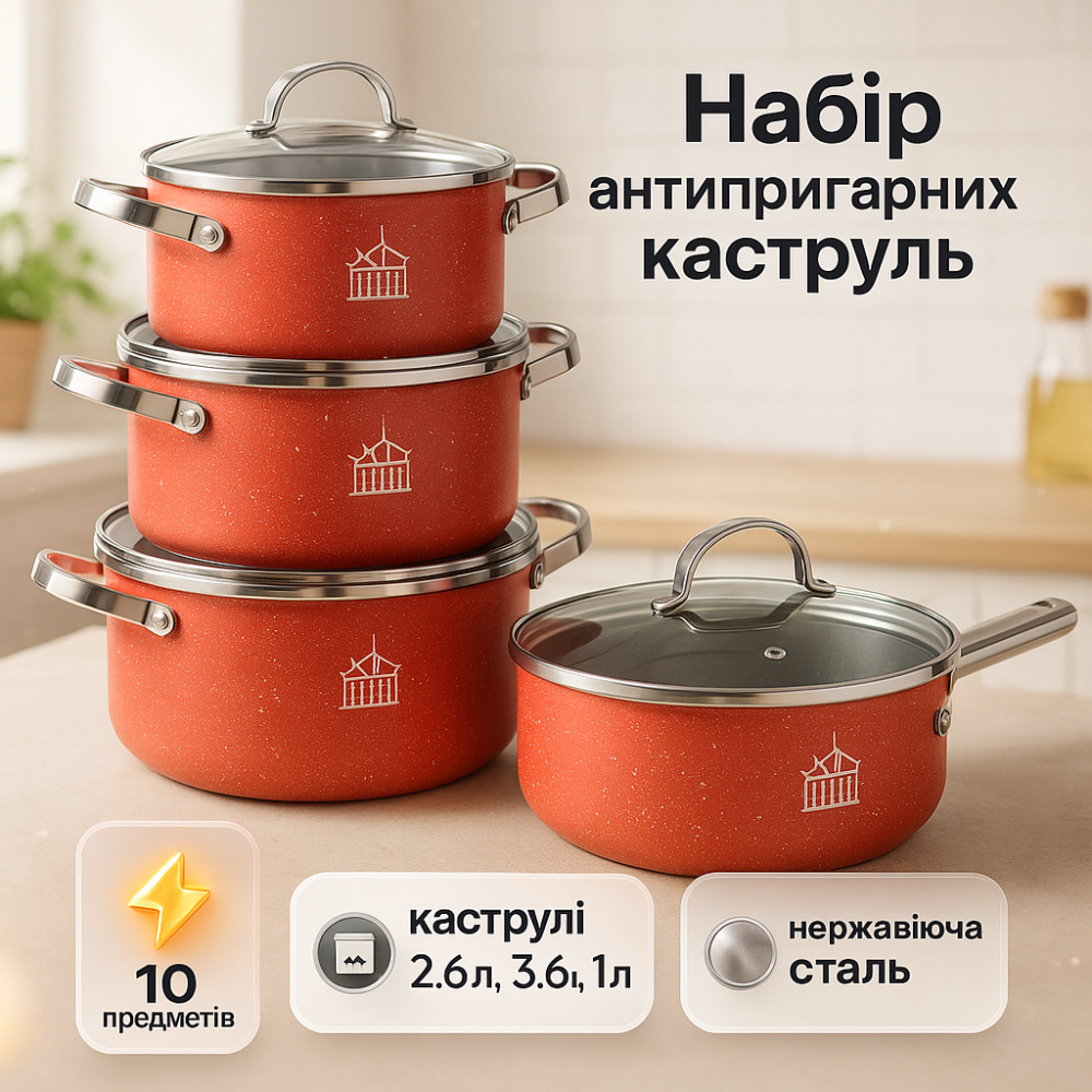 Модні набори посуду 10 предметов ASTRA A-2510, Набір каструль з антипригарним покриттям LN-63 Львів - фото 13