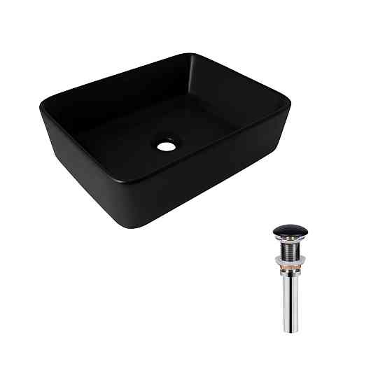 Комплект Qtap Tern: Раковина накладна прямокутна 480х370х135 мм Matt Black + Донний клапан PU03 Київ