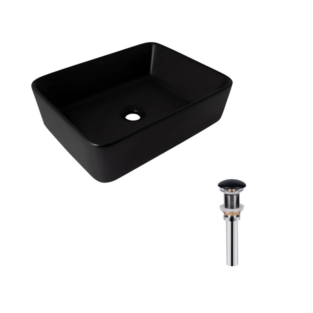 Комплект Qtap Tern: Раковина накладна прямокутна 480х370х135 мм Matt Black + Донний клапан PU03 Київ - фото 1