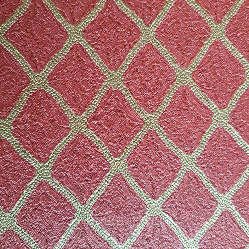 Шпалери метрові вініл на флізелін Decowall Retro смужки фігури сіткою структурні золотисті на бордовому Київ - фото 1