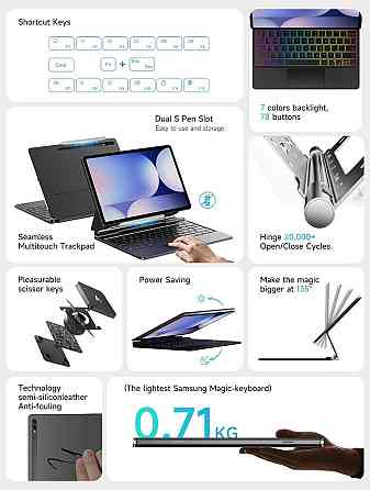 Чехол книжка Samsung Tab S9+ Plus X810 S9 FE+ X610 клавиатура (магнитный) Одесса