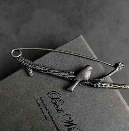 Брошка пташка на гілці вінтажна металева Київ