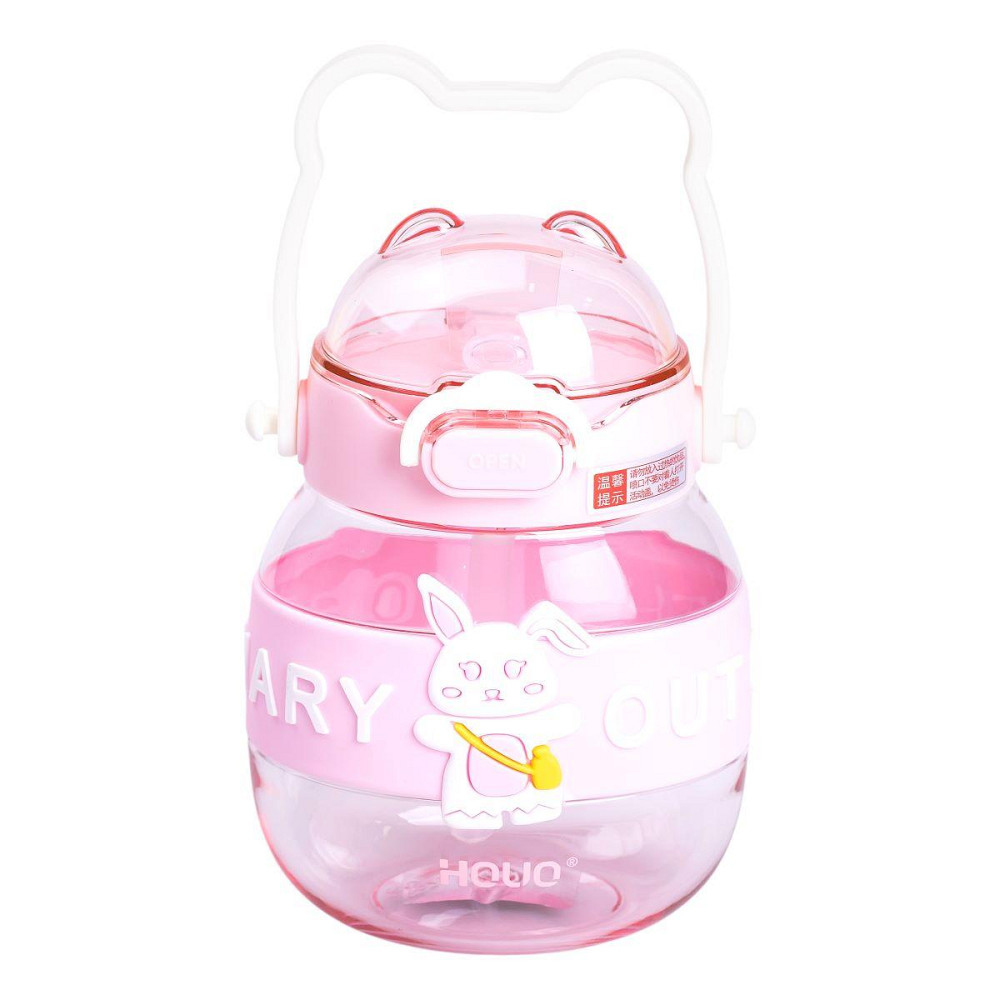 Пляшка для води дитяча з трубочкою 580 мл з ручкою та ремінцем Рожева HP-14-37P Київ - фото 2