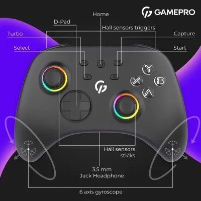 Геймпад GamePro GPX13B 2.4G/BT 5.1/USB/PC/iOS/Android RGB Black (GPX13B) Винница - изображение 7