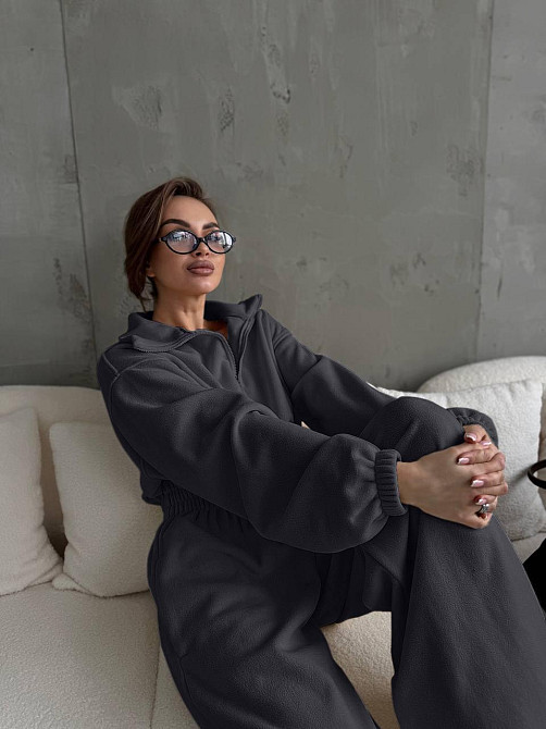 Женский теплый оверсайз комбинезон Флис Полар Графит Одесса - изображение 6