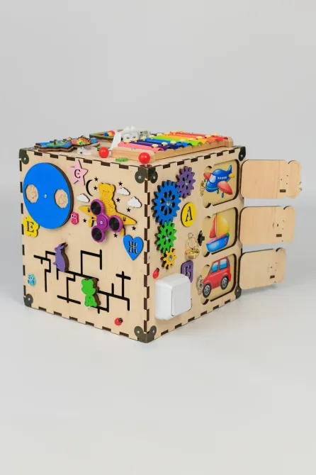 Розвивальний бізікуб 30*30*30 для дітей куб Бізіборд для хлопчика та дівчинки від 6 міс дитячий дерев'яний для дрібної моторики Тернопіль - фото 13