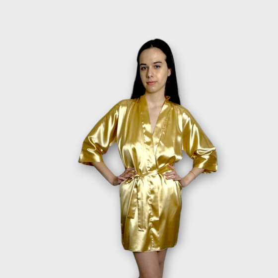 Халат женский атласный под пояс длина 90см Золото M/L Харьков