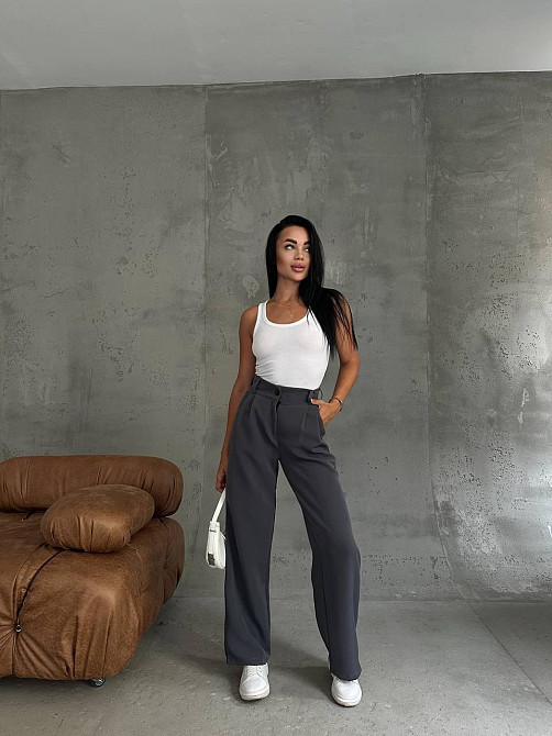 Жіночі базові штани палаццо костюмка Графіт, 46/48 Одеса - фото 8