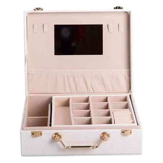 Шкатулка для украшений из эко кожи 2 яруса с зеркалом органайзер для ювелирных изделий HP-5-15W Киев