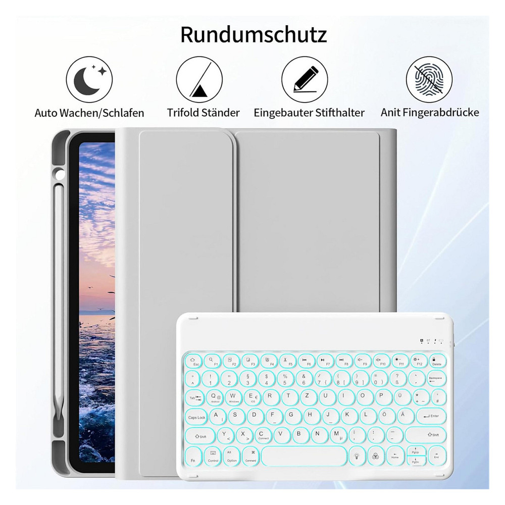 Чохол-клавіатура для iPad Air 11/10.9 KVTVOU сірий QWERTZ Bluetooth підсвітка 7 кольорів Київ - фото 5