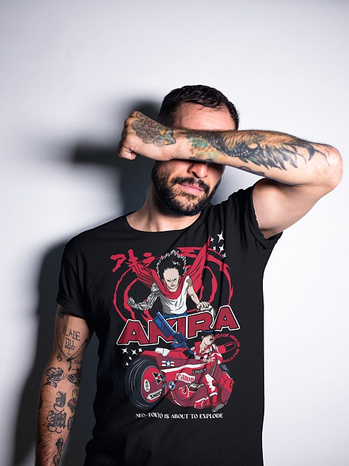 Футболка чоловіча з аніме принтом Акіра Аніме Ретро Нео оверсайз (S/M/L) Чорний AnimeJ0494 Дніпро - фото 11
