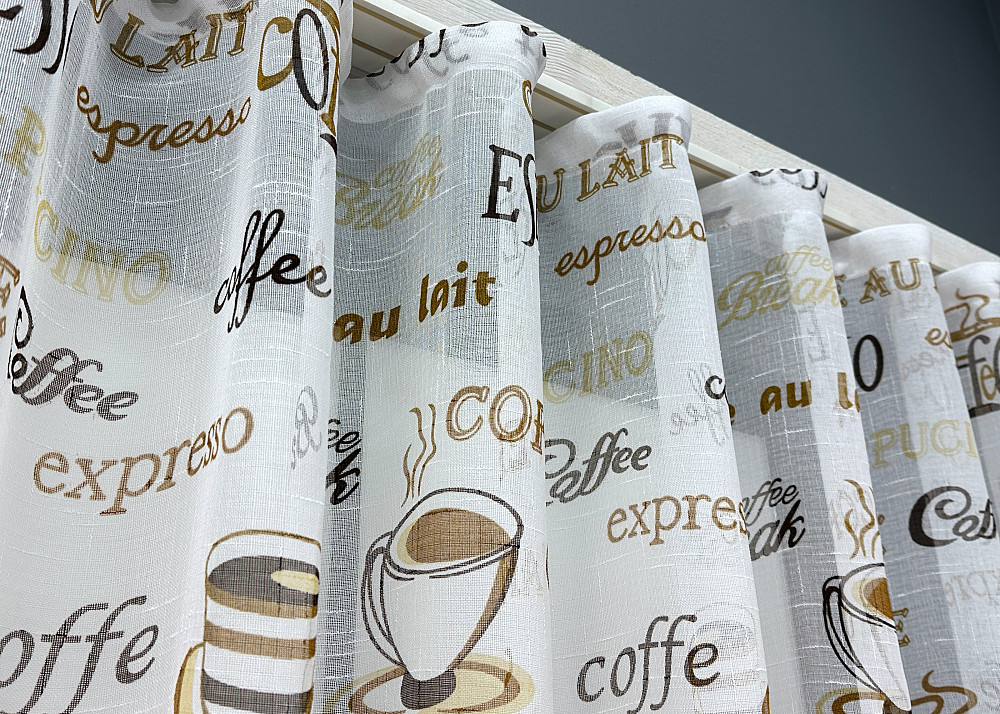 Кухонна тюль-арка VR-Textil № 1792т-1210т льон молочний з коричневим 300х150 см (53-0187) Київ - фото 7