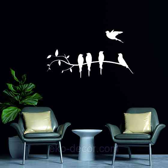 Декоративное настенное Панно «Птички на ветке», Декор на стену 90*29 см, Белый Киев