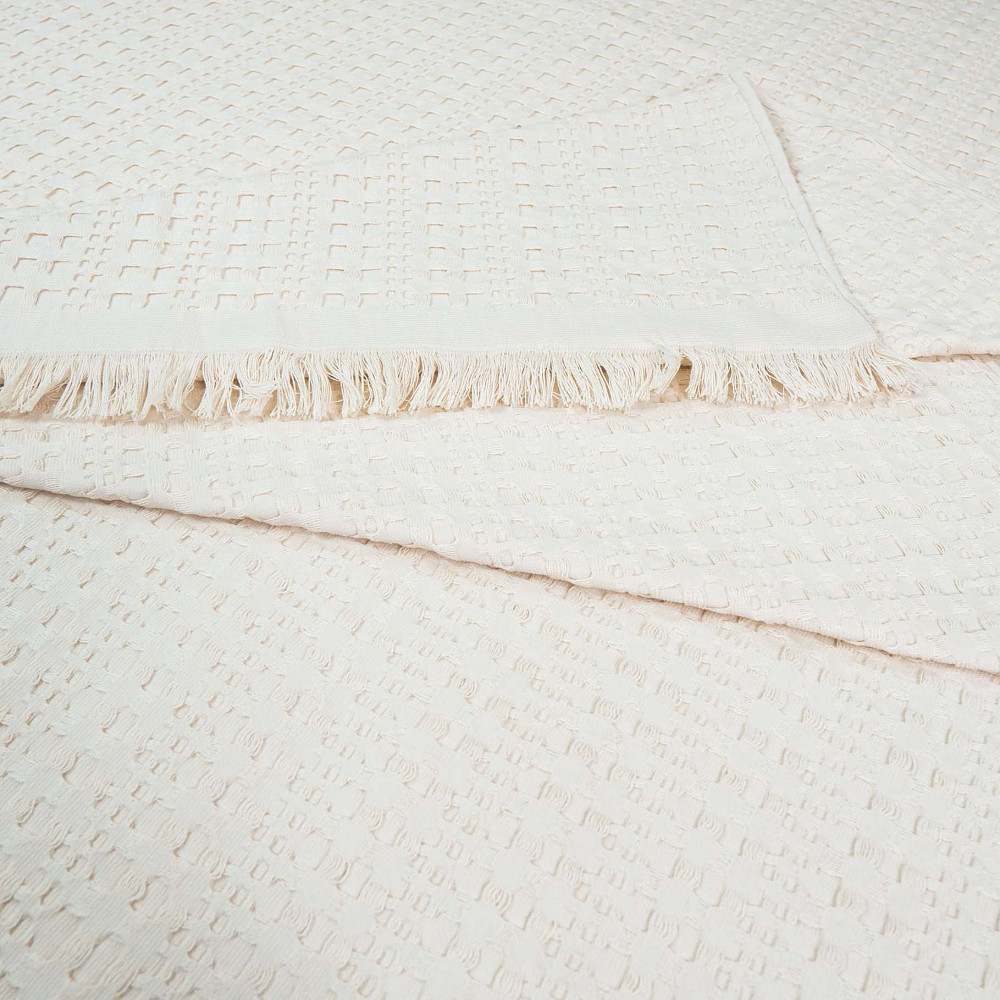 Простирадло-покривало вафельне жакардове преміум якості YouStar 200х240см 320г/м2 (Бежевий) Суми - фото 6