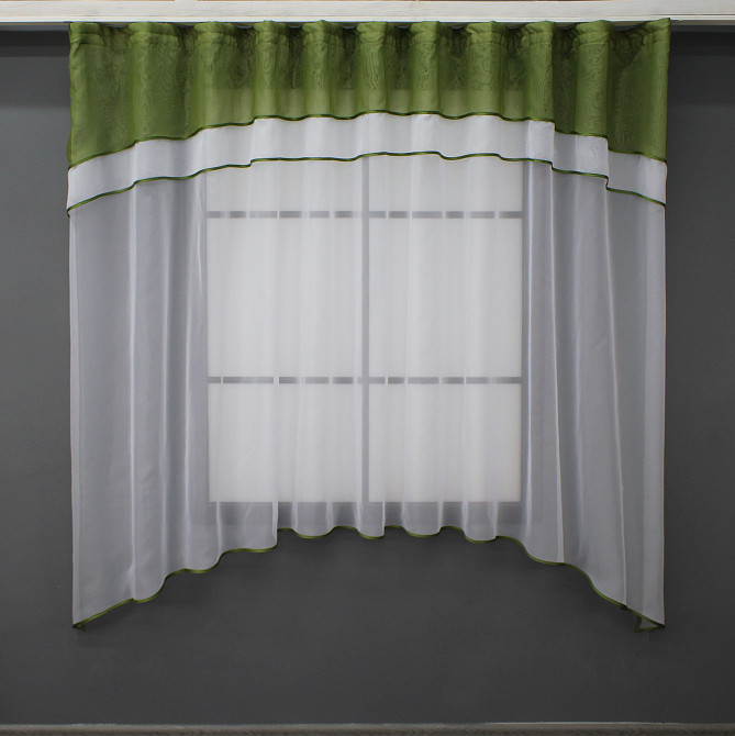 Кухонная гардина VR-Textil № 036к арка белый с оливковым 280х170 см (52-0926) Киев - изображение 1