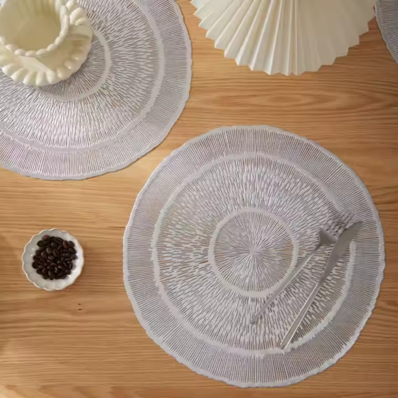 Сервірувальна серветка під гаряче кругла, килимок сервірувальний килимок сріблястий набір 2 шт Кам'янець-Подільський