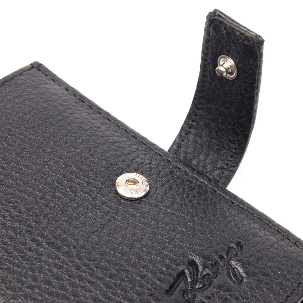 Функциональный вертикальный небольшой мужской кошелек из зернистой кожи KARYA 20992 Черный Киев - изображение 5