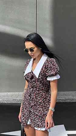 Жіноча романтична мінісукня-комбінезон з білим коміром софт Чорний, 42/44 Одеса