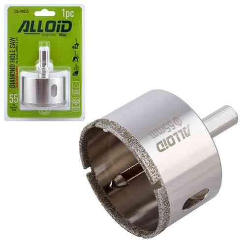 Свердло корончате алмазне по склу та кераміці 55мм з центрувальним свердлом Alloid Одеса