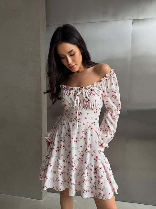 Жіноче вечірнє романтичне плаття з принтом квітковим Білим, 42/44 Одеса - фото 10