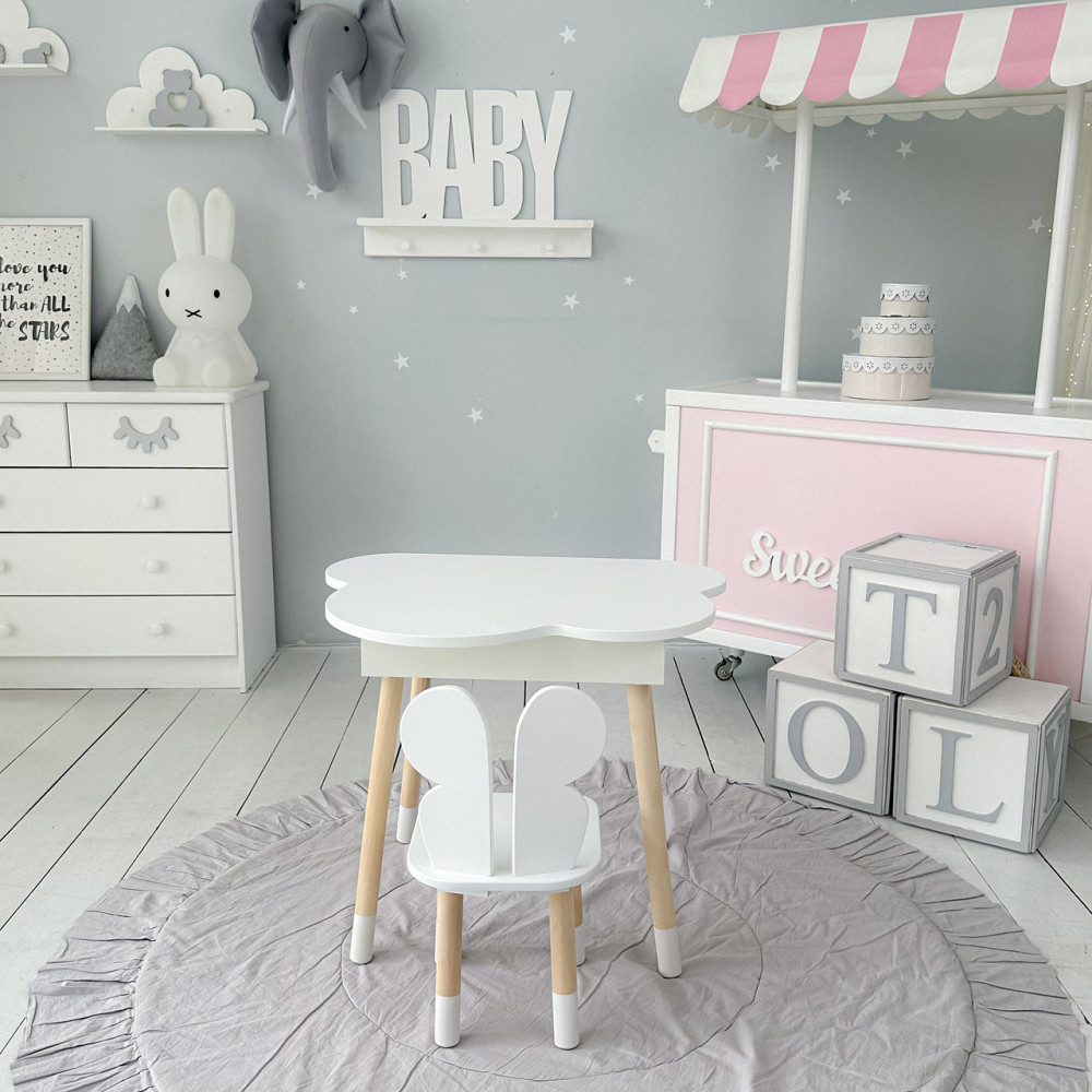 Столик хмаринка з нішею для речей 54х68х50 і стільчик спинка в формі метелика 26х26х24, стіл та стілець в дитячу кімнату, білий Кам'янське - фото 15