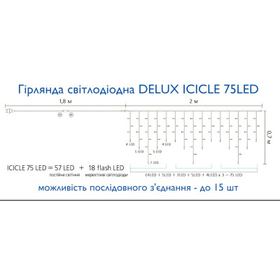 Гірлянда Delux ICICLE 100LED 2x0.7 м Жовтий flash Білий/Білий IP44 (90015181) Вінниця - фото 4