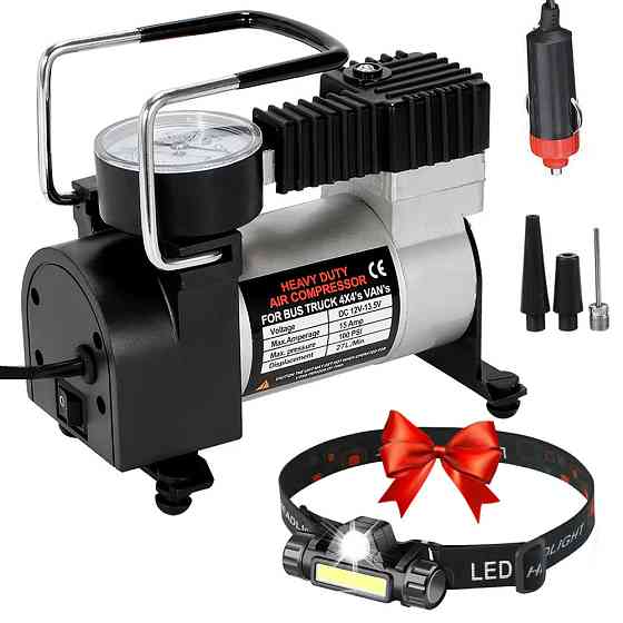 Автокомпресор 40 л/хв, HS-208 + Подарунок Налобний ліхтар BL-8101 / Повітряний насос для шин від прикурювача Київ