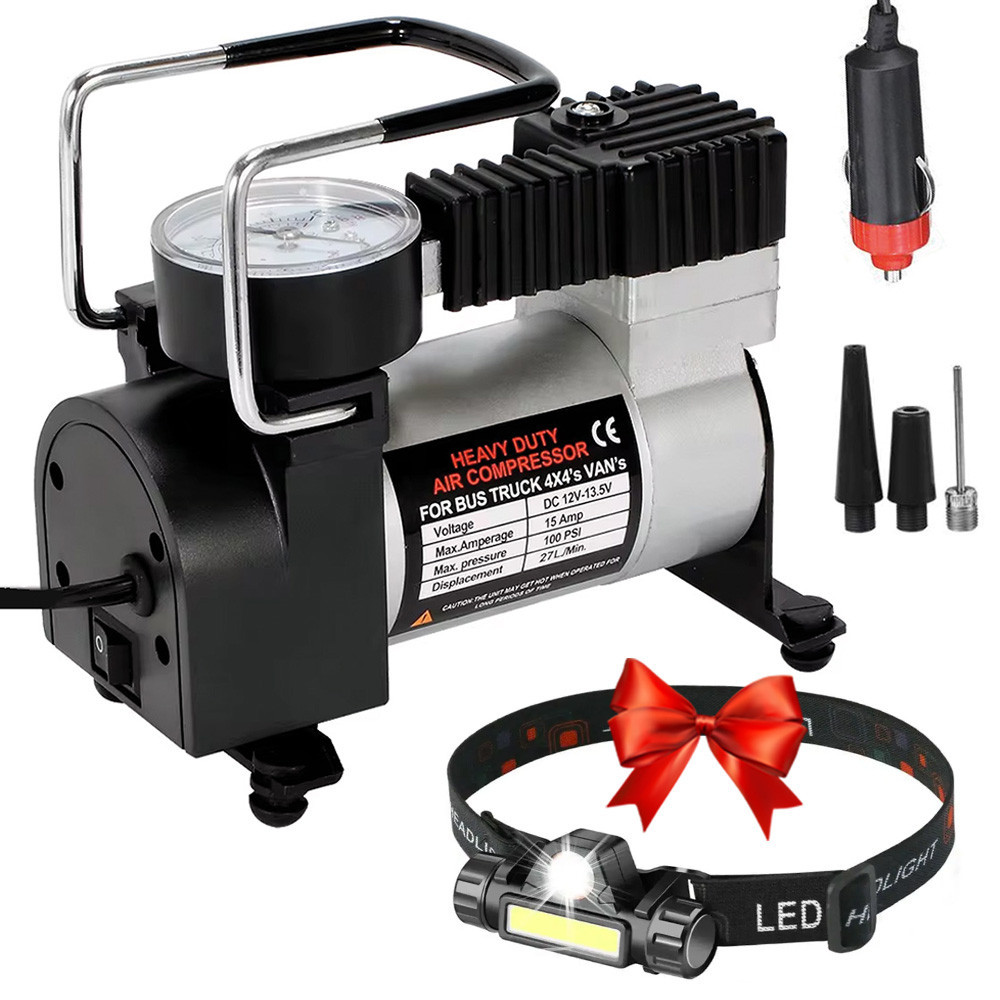 Автокомпресор 40 л/хв, HS-208 + Подарунок Налобний ліхтар BL-8101 / Повітряний насос для шин від прикурювача Київ - фото 1