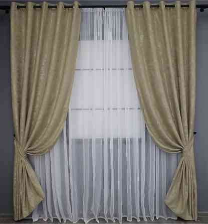 Комплект штор на люверсах VR-Textil Жаккард Sultan XO № 1284ш Золотистый 150х250 см 2 шт (37-0092) Киев