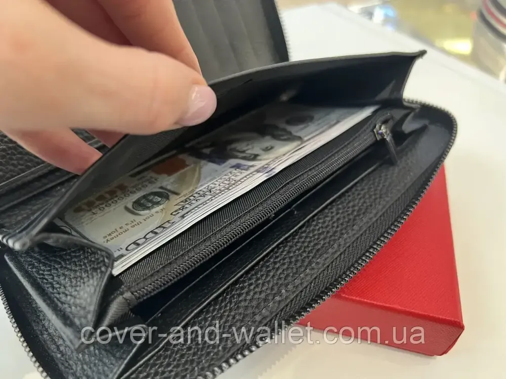Большой кожаный мужской кошелек черного цвета на молнии Helen Verde 5901 Киев - изображение 7