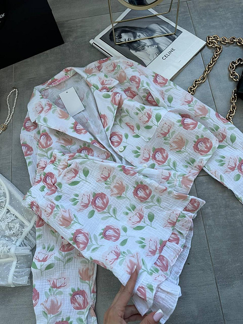 Женская принтованная пижама двойка из натурального муслина Молочный 2, 44/46 Одесса - изображение 3