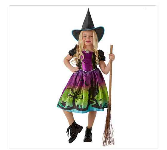 Детское платье со шляпой Ведьма на Хеллоуин размер S 4-6 лет фиолетово-зеленое Киев