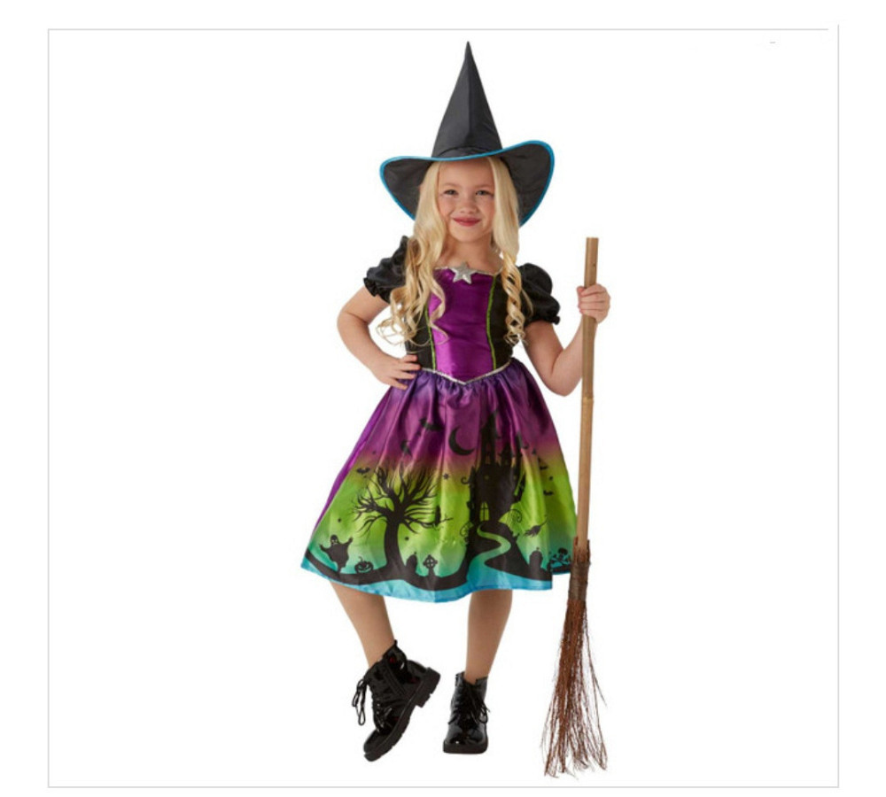 Детское платье со шляпой Ведьма на Хеллоуин размер S 4-6 лет фиолетово-зеленое Киев - изображение 3