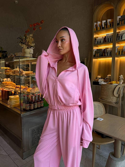 Костюм трійка з двохнитки з корсетом, oversize кофта і широкі штани, барбі, розмір 48/52 Лубни - фото 3