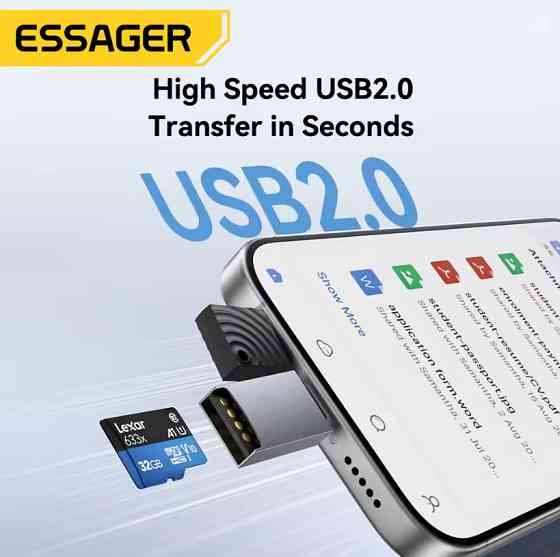 Essager кардрідер 2 в 1 TF SD з роз’ємами Type C та USB A адаптер для карт пам’яті для ПК і ноутбука Николаев