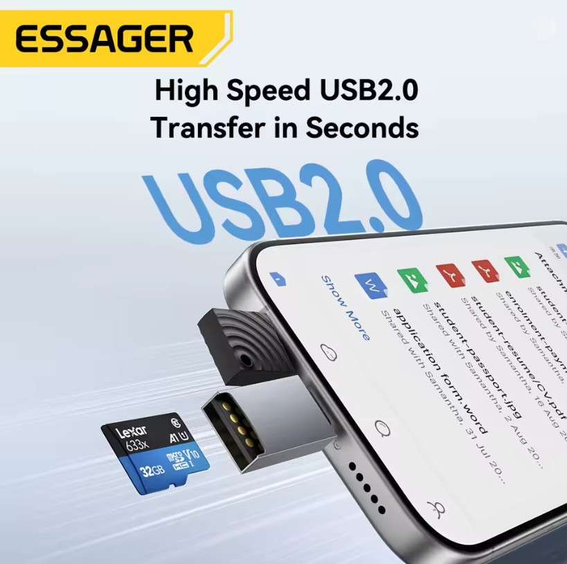 Essager кардрідер 2 в 1 TF SD з роз’ємами Type C та USB A адаптер для карт пам’яті для ПК і ноутбука Миколаїв - фото 4