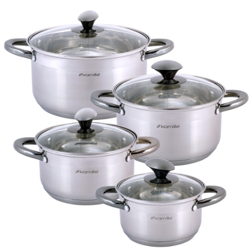 Набір каструль 8 предметів (каструлі 1,5/2/3/5л) нержавіюча сталь порожнисті ручки 4927 KAMILLE Житомир - изображение 1