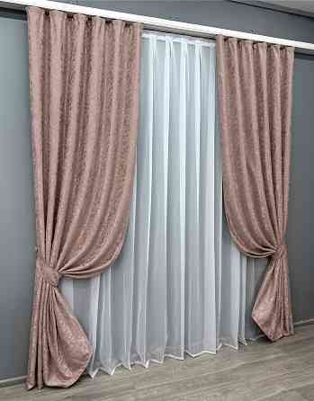 Комплект готових штор VR-Textil Льон мармур Pavliani VO № 1716ш пудровий 150х275 см 2 шт (33-0616) Київ