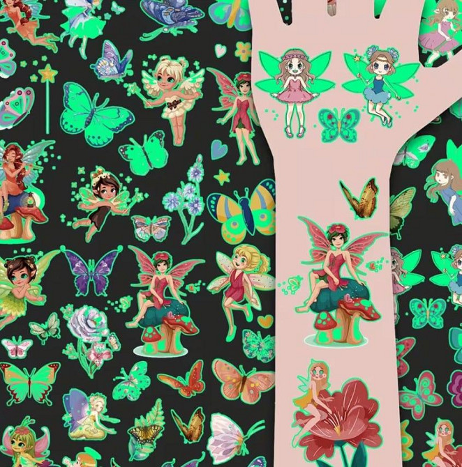 Набор из 10 световых тату-наклеек «Феи и бабочки» | 110 ярких детских татуировок, светящихся в темноте Киев - изображение 2