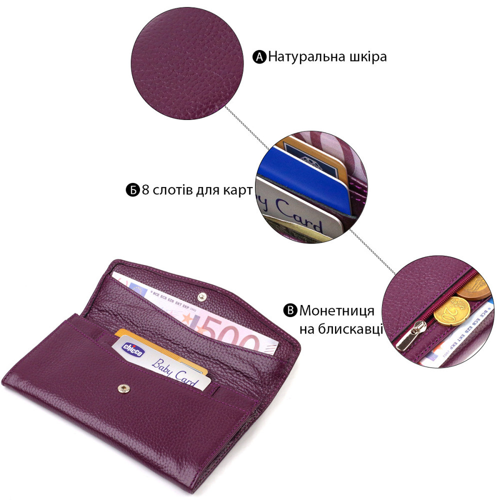 Ультрамодное женское портмоне из натуральной кожи флотар CANPELLINI 21693 Сиреневое Киев - изображение 7