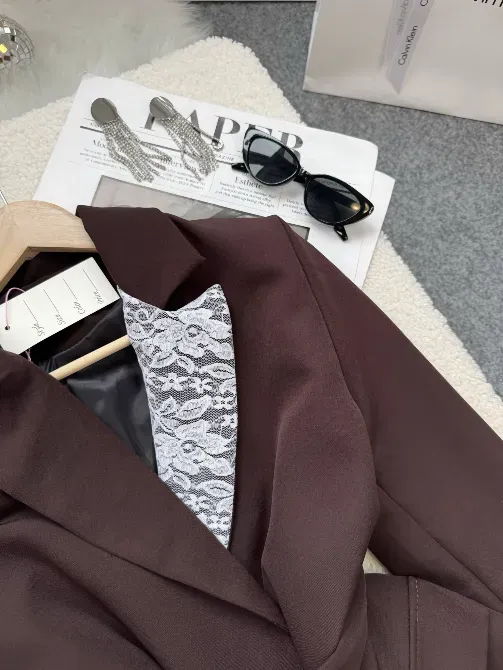 Жіночий піджак з мереживом коричневий білий чорний Одеса - фото 9