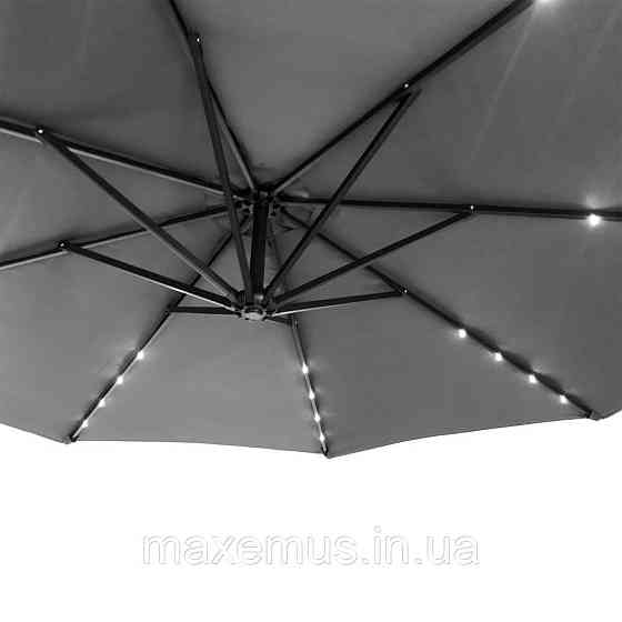 Садовая зонт Bonro B70 12 LP 3 м с LED подсветкой 8 спиц зонта для террасы и сада с чехлом серая Мостиська