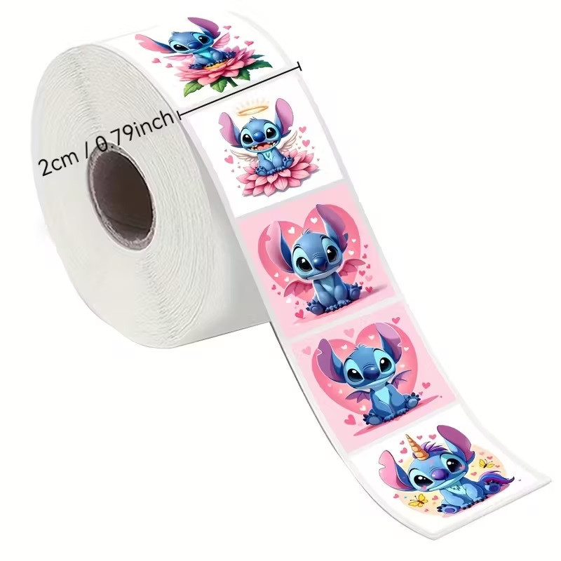 Стикеры «Стич единорог» — рулон 500 шт, Ø2,5 см, милые наклейки для школы, дневников и упаковки Киев - изображение 4