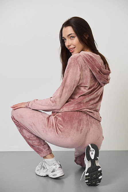 Женский велюровий костюм на змейке с капюшоном Розовый L Харьков - изображение 4