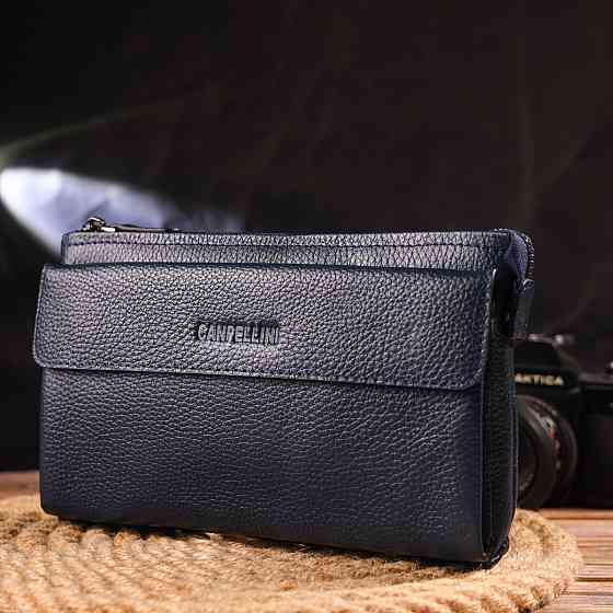 Мужской вместительный клатч из натуральной кожи CANPELLINI 21550 Синий Киев