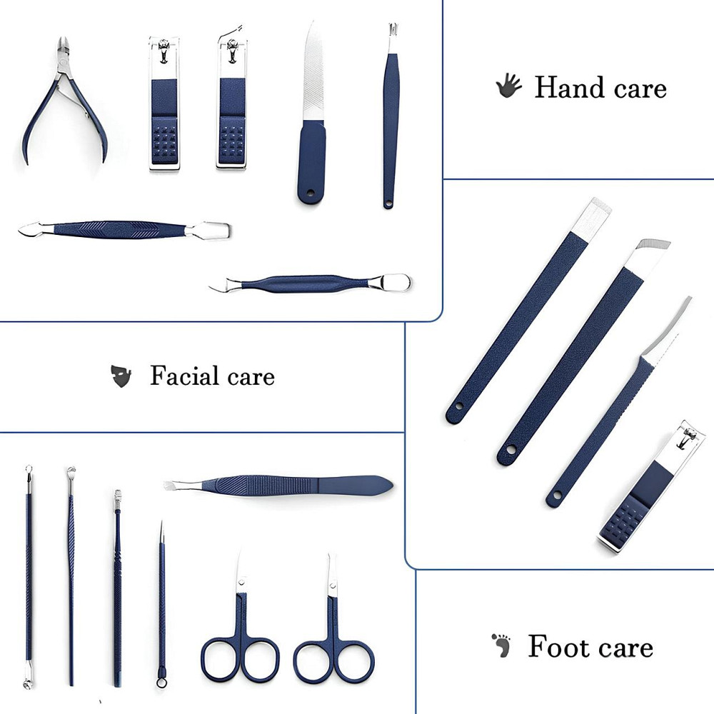 Манікюрно-педикюрний набір RESTEQ з інструментами для догляду за обличчям — 18 предметів у стильному синьому футлярі Київ - фото 3